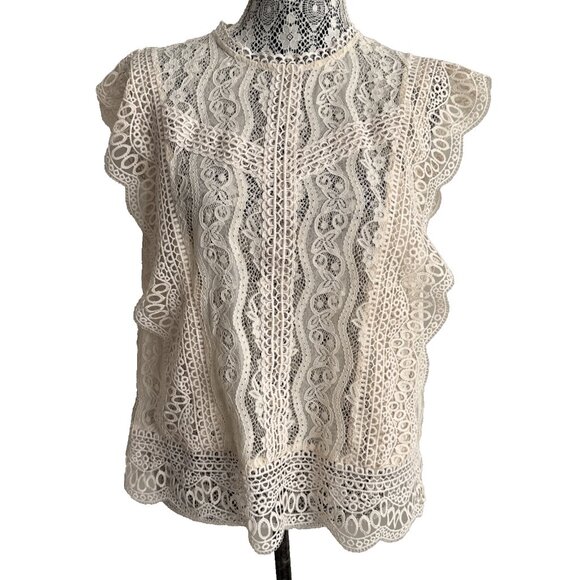 Lauren Conrad Women’s top Cream Ivory Lace Blouse‎ sleevless BOHO romantic XXL - Picture 3 of 10